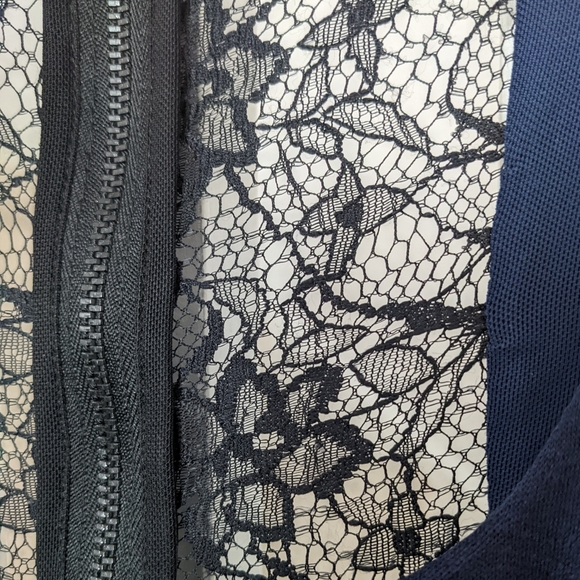 NWOT Alice and Olivia Navy Blue scoop neck, lined skater dress with lace… - Picture 11 of 12